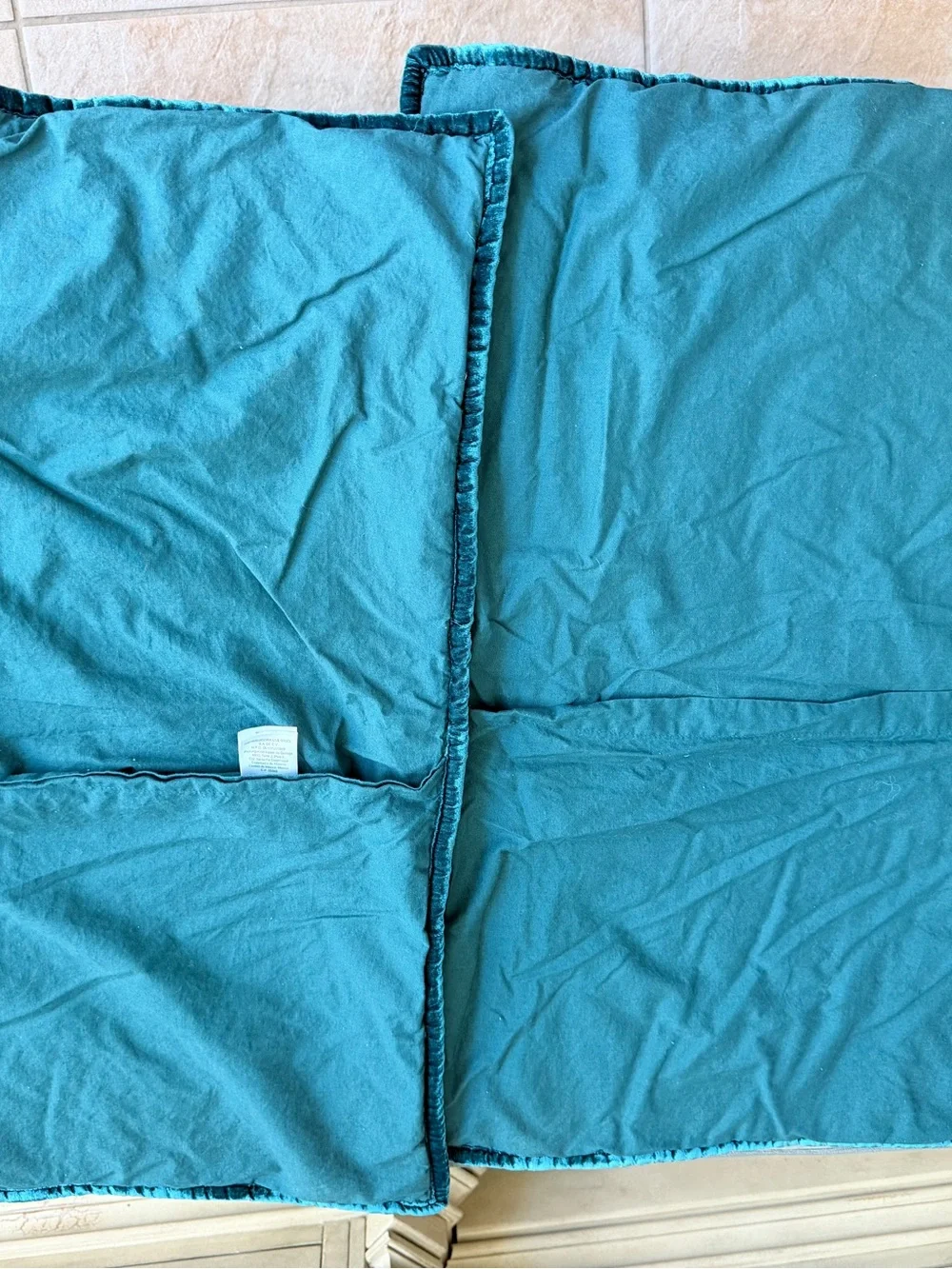 2 West Elm Turqouise Blue Velvet Shams 20”x26” NWOT